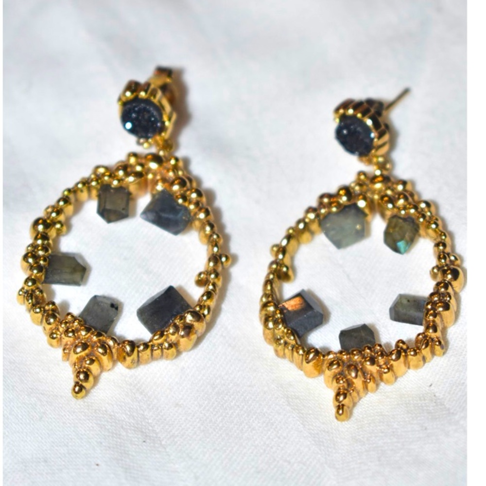 Black Stone Oval Earrings